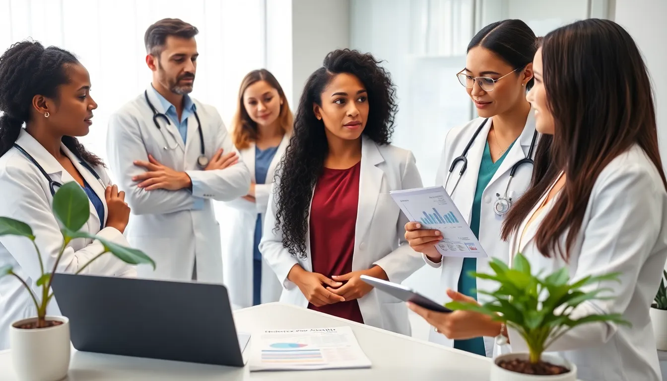 diverse healthcare professionals discussing heavy menstrual bleeding.